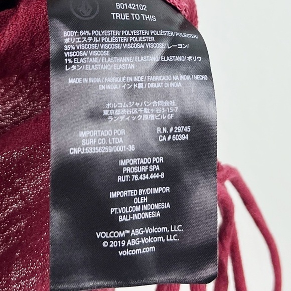 NWT Volcom Shore Shook Ruched Side Short Sleeve Top Maroon - Picture 8 of 8